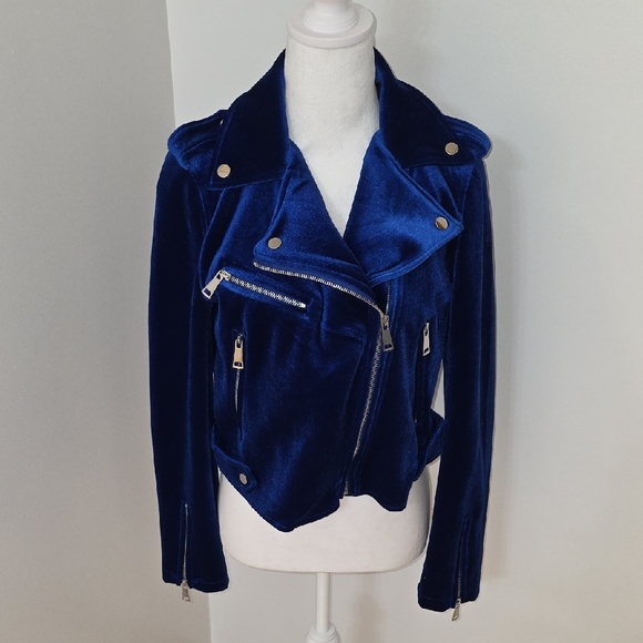AKIRA Jackets & Blazers - AKIRA Royal Blue Velvet Leather Jacket